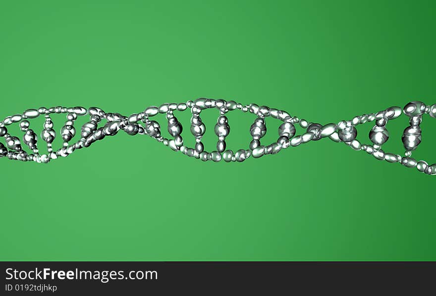 3D render of DNA strands on the green background