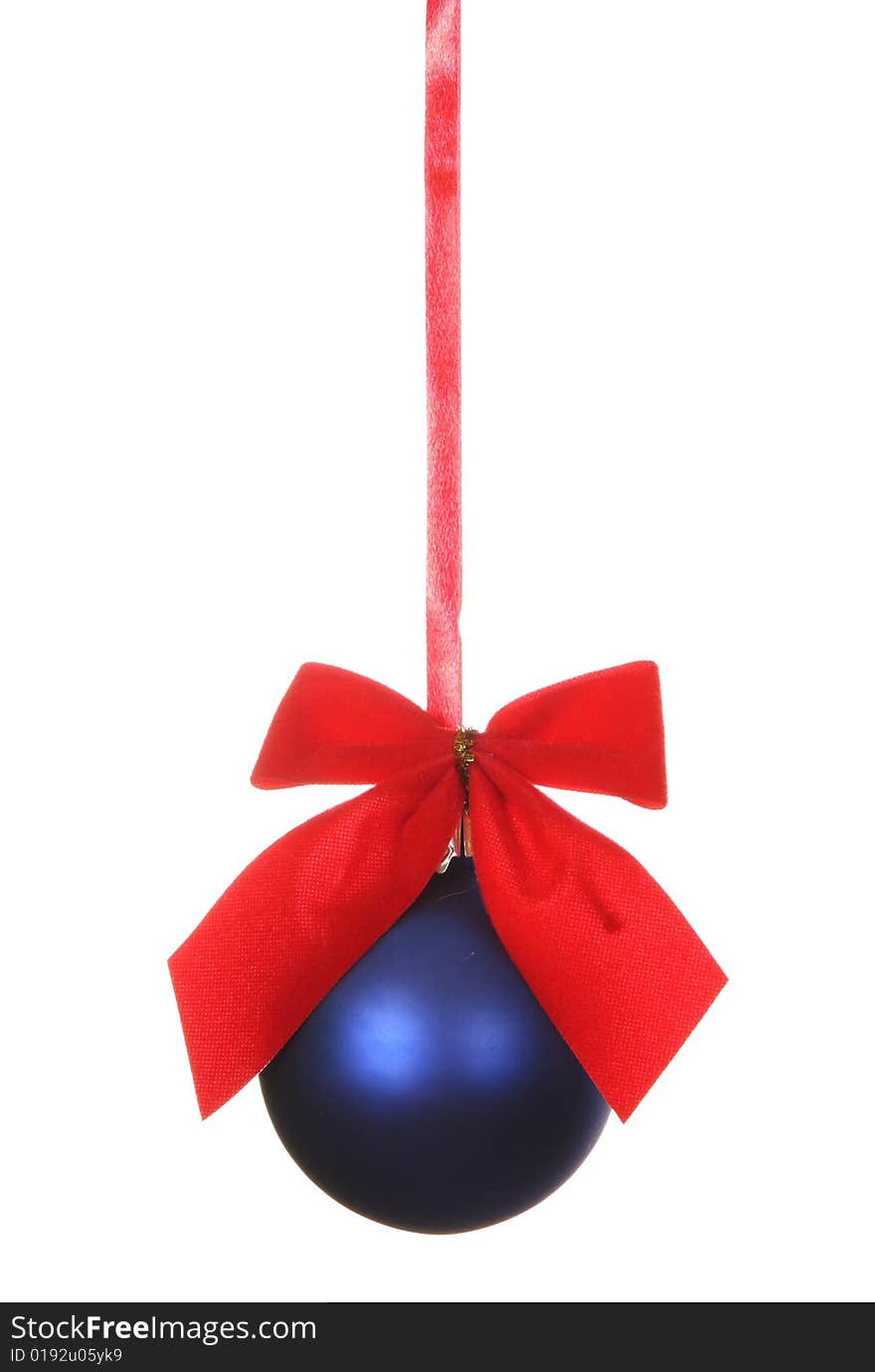 Blue Christmas ball with ribbons