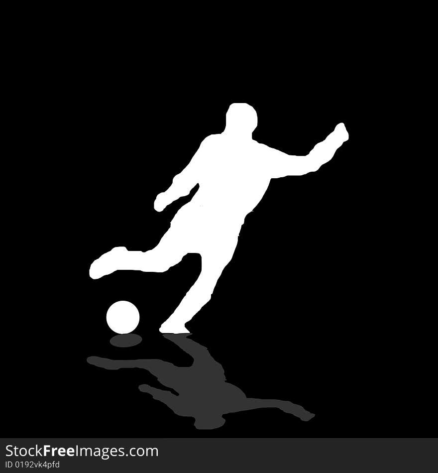 A negative image of a soccer player kicking a ball on a soccer field