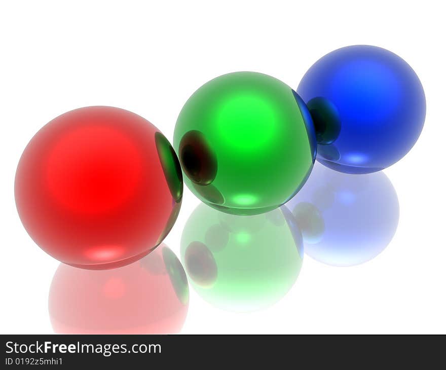 RGB spheres isolated in white background