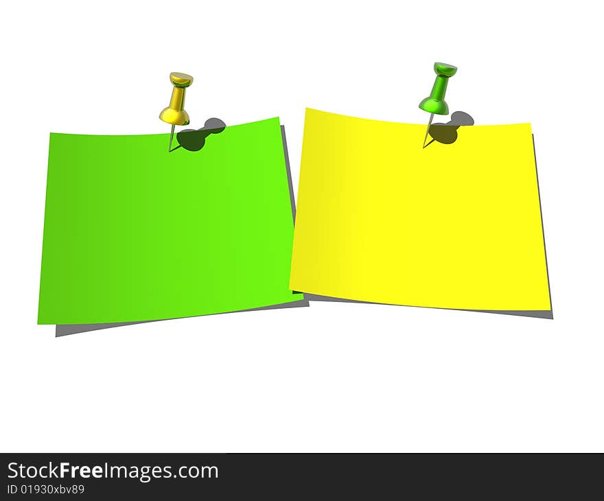 Colours paper pinned isolated in white background