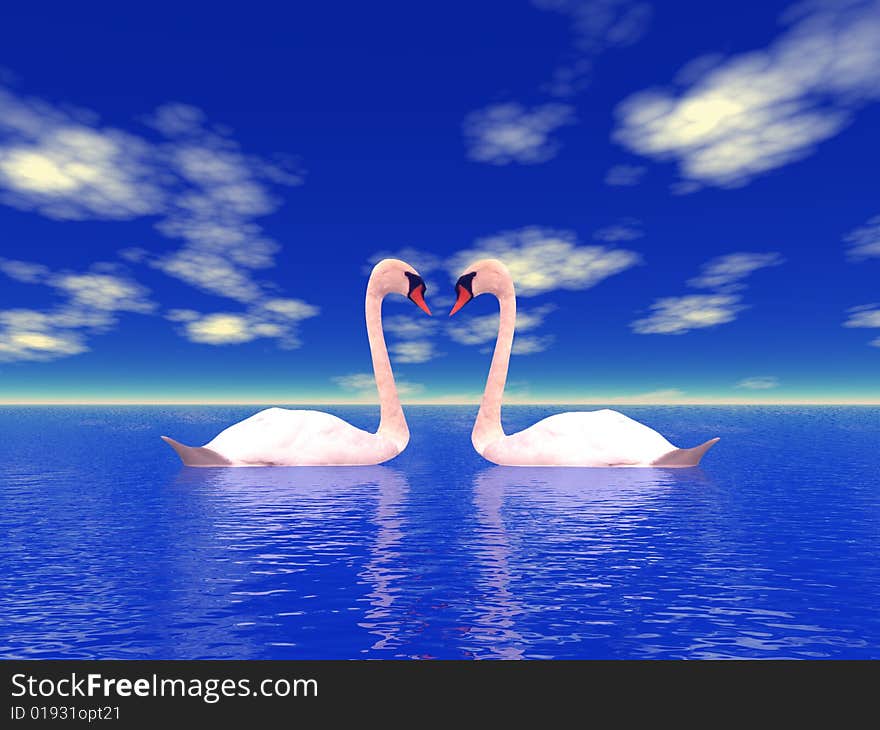 Nature and swans in the sky background