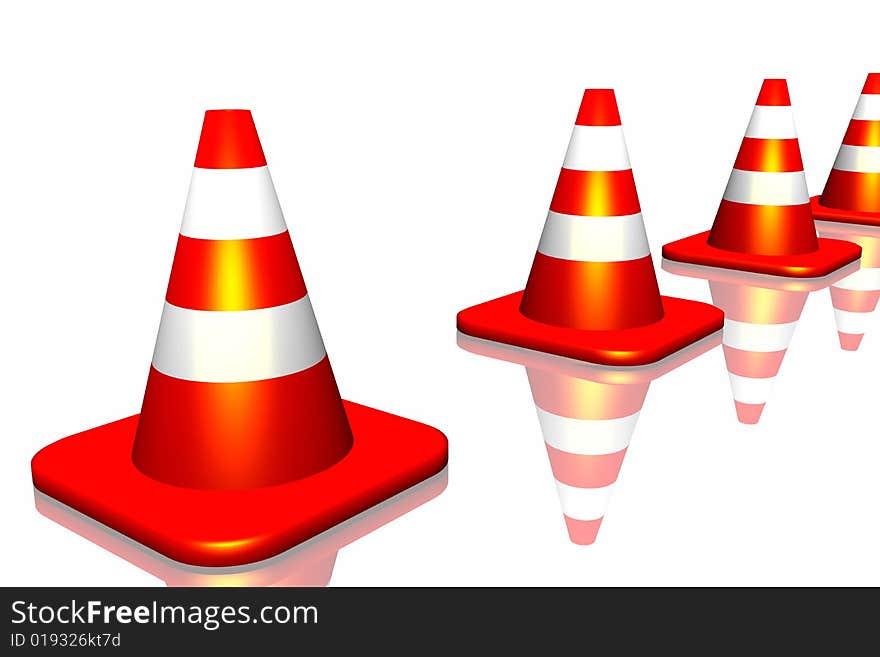 3d traffic cone isolated in white background