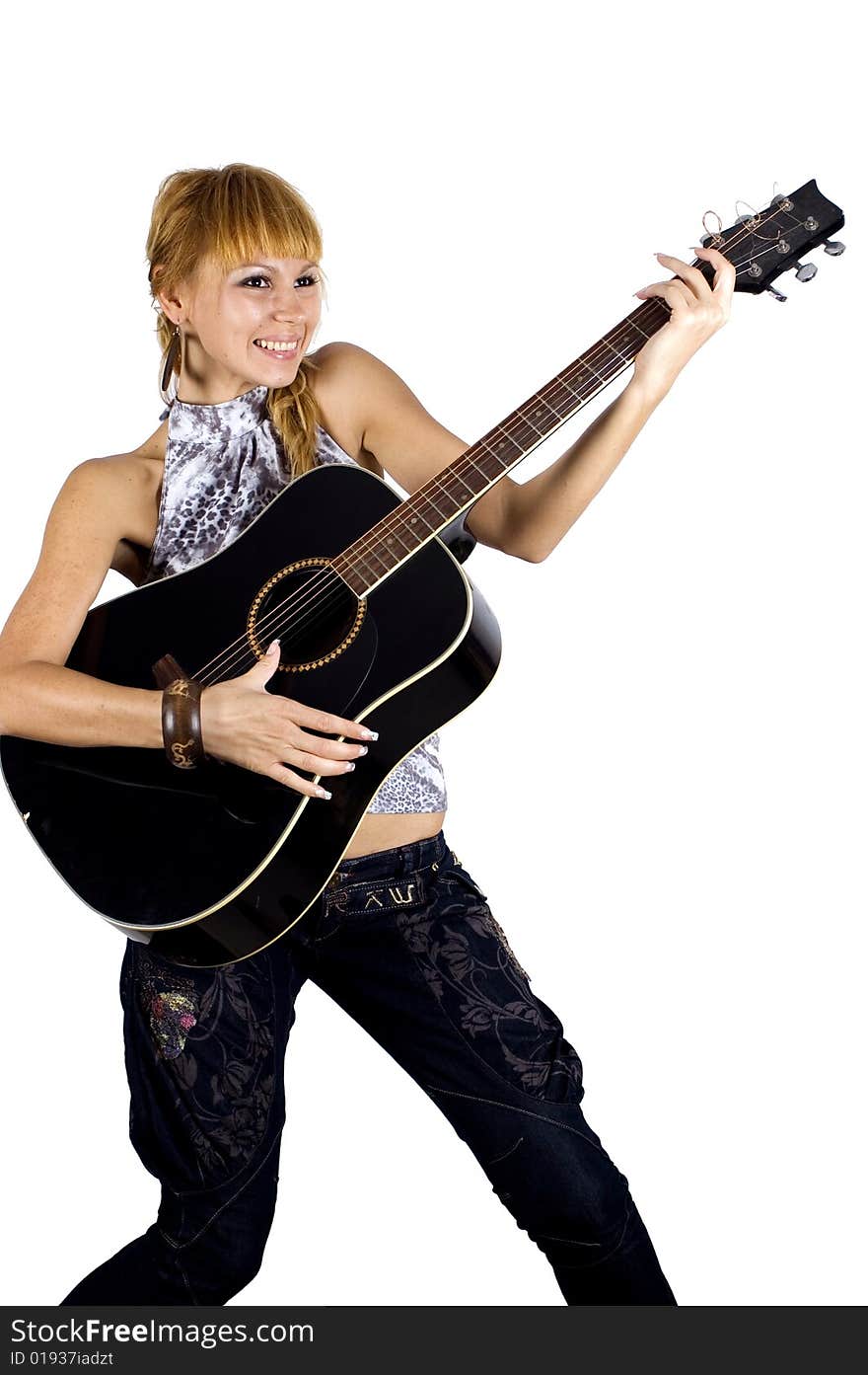 Happy girl with guitar