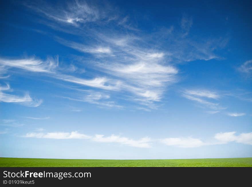 Background of cloudy sky and grass