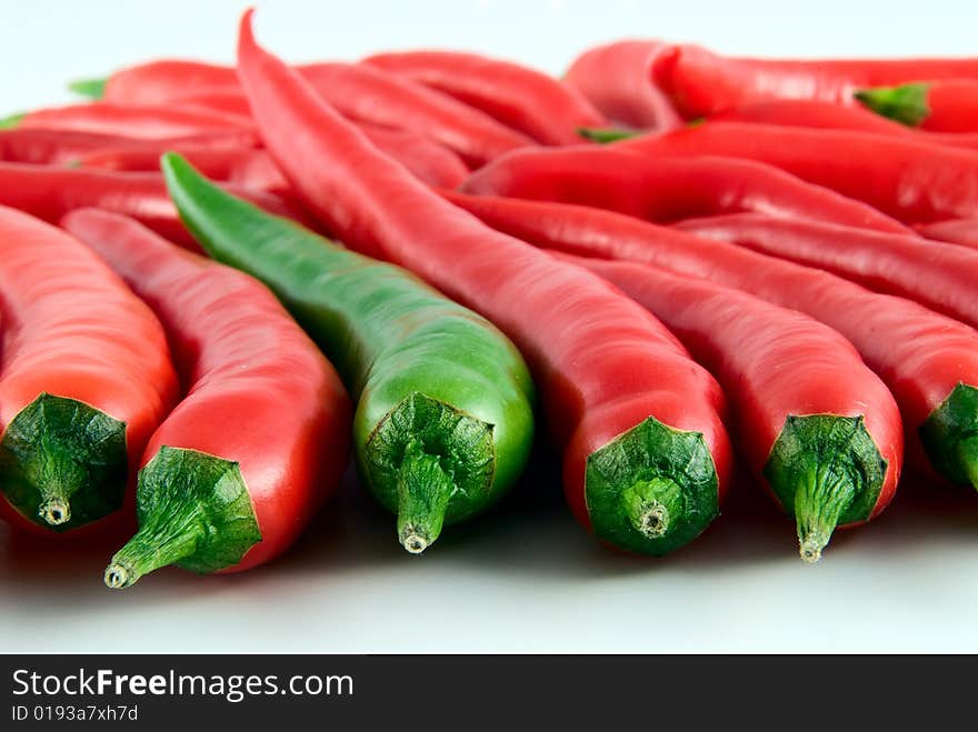 Colorful hot chili peppers. Red and green. Colorful hot chili peppers. Red and green