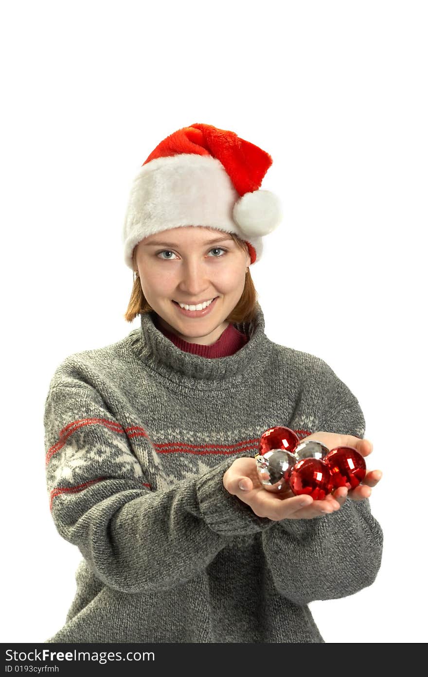 Young Woman In A Santa Cap