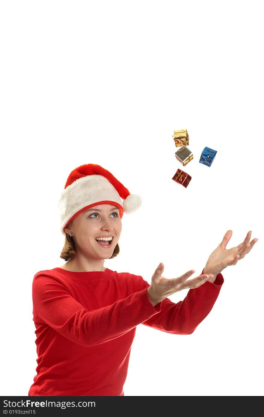 Young woman in a Santa cap