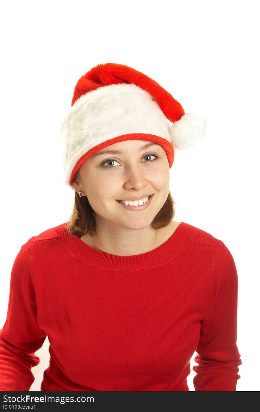 Young Woman In A Santa Cap