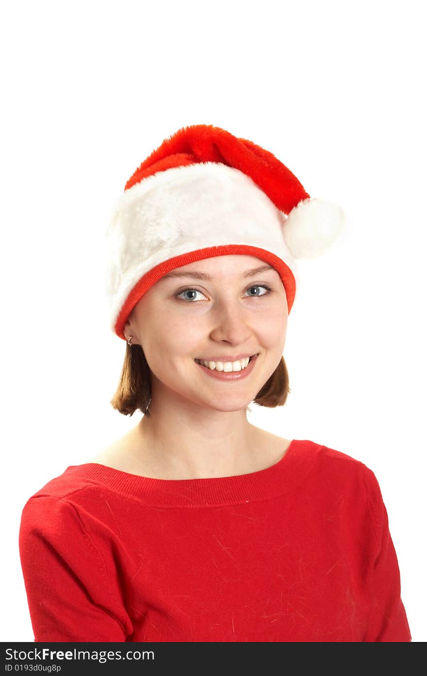 young woman in a Santa cap