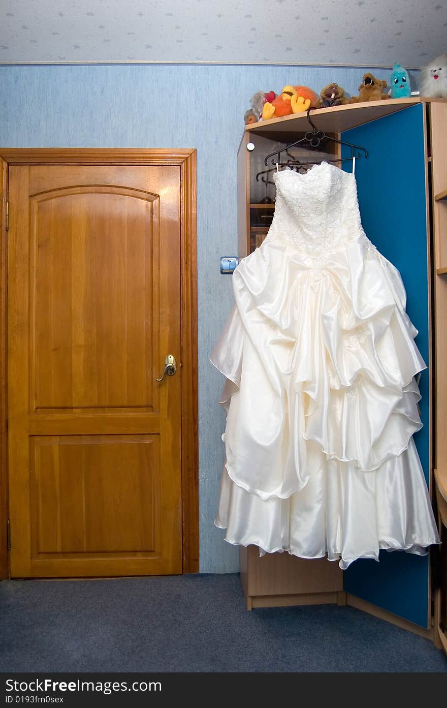 Wedding dress in a bride room. Wedding dress in a bride room