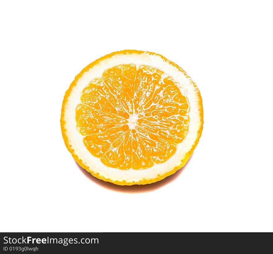 Slice of orange on a white background.