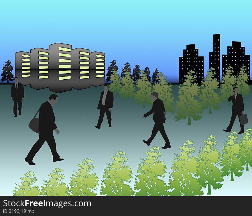 Illustration of businessman and going to be in office. Illustration of businessman and going to be in office