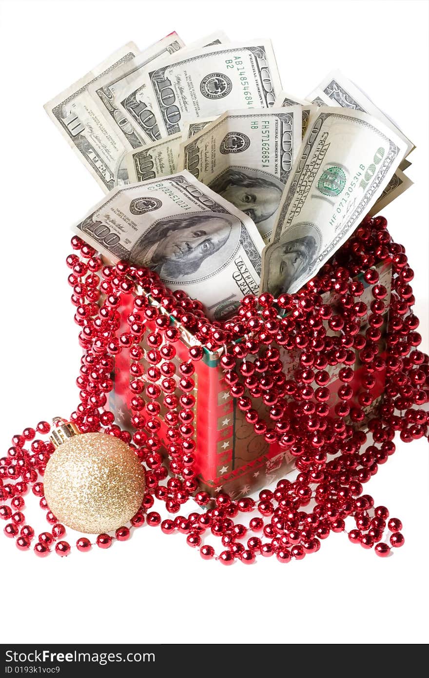 Money in a red gift box