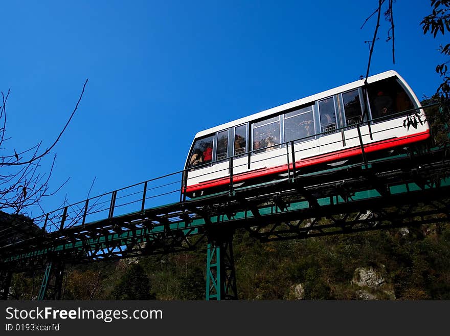 The sightseeing train in the national forest park. The sightseeing train in the national forest park.