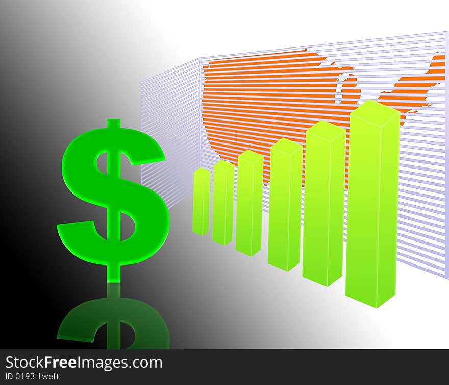 Illustration on the rise in the dollar chart. Illustration on the rise in the dollar chart