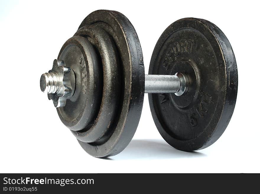 Old dirty dumbbells isolated on white background. Old dirty dumbbells isolated on white background.