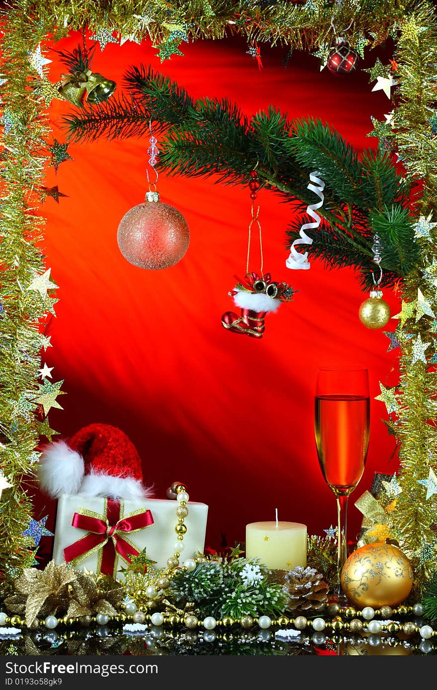 Christmas decoration on a red background. Christmas decoration on a red background.