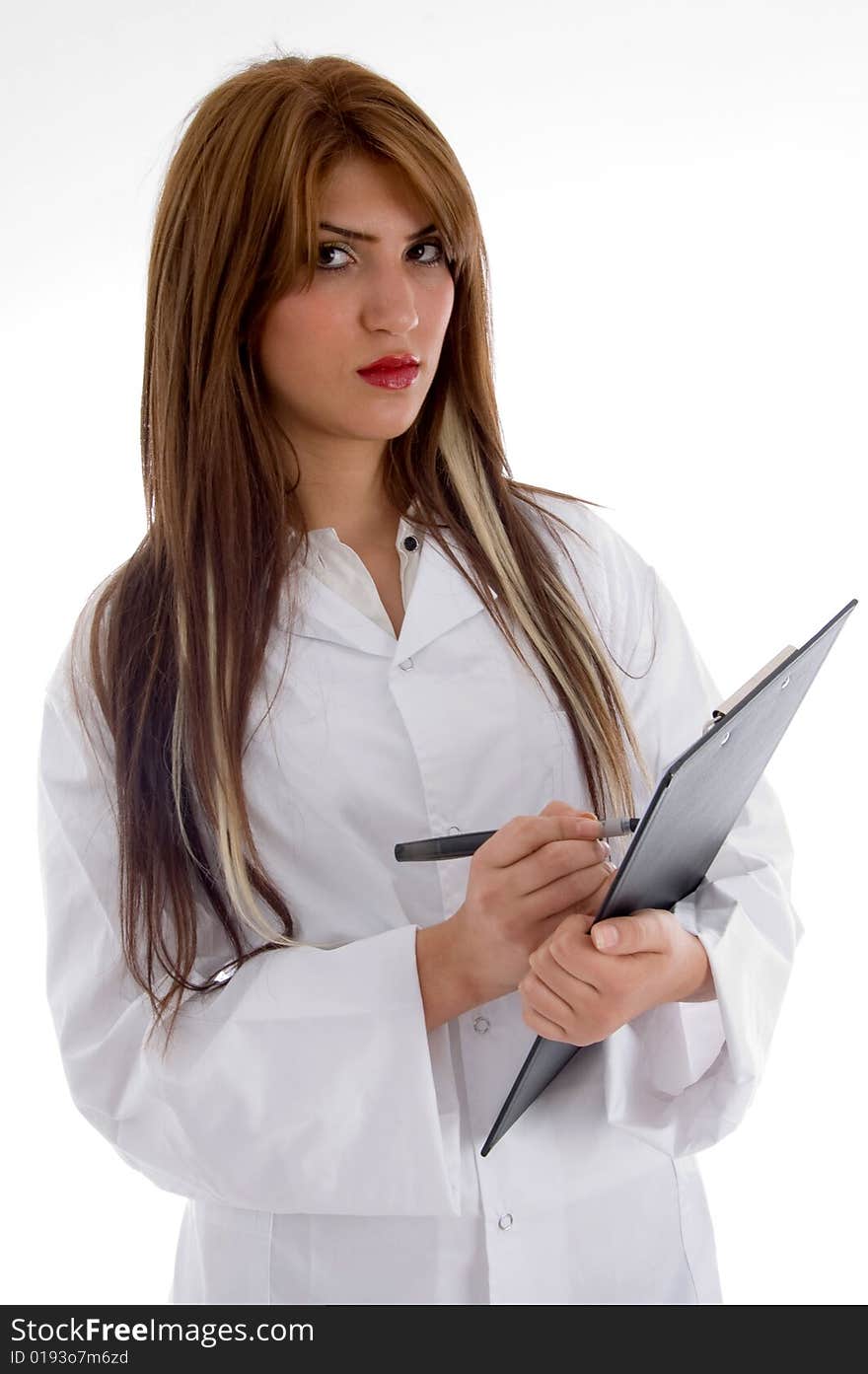 Pretty doctor posing with writing board