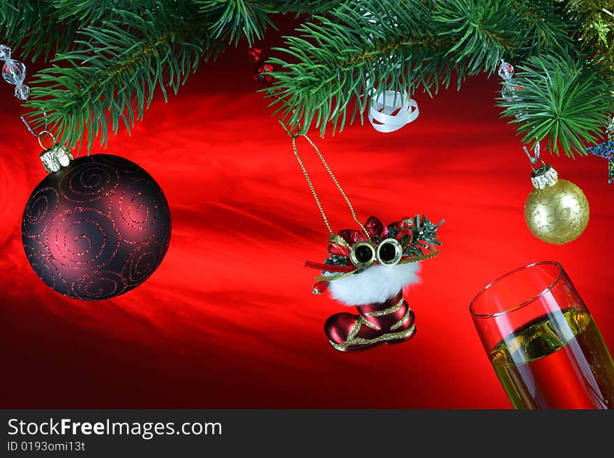 Christmas decoration on a red background. Christmas decoration on a red background.