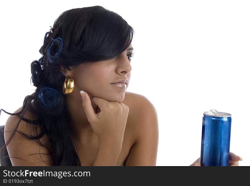 Side view of girl with can