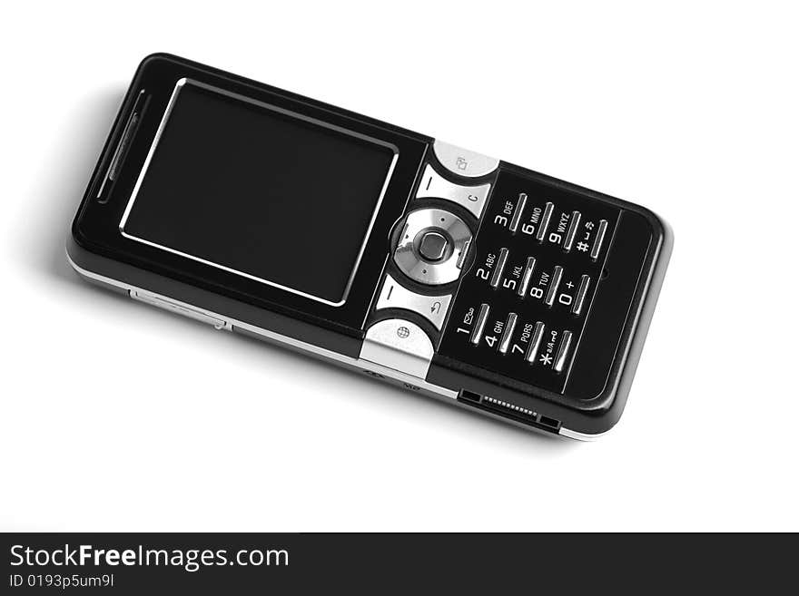 Black modern mobile phone isolated on white