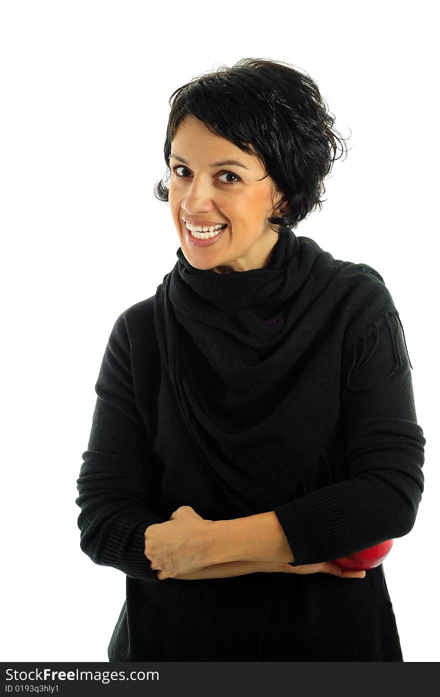 Woman smiling over white background