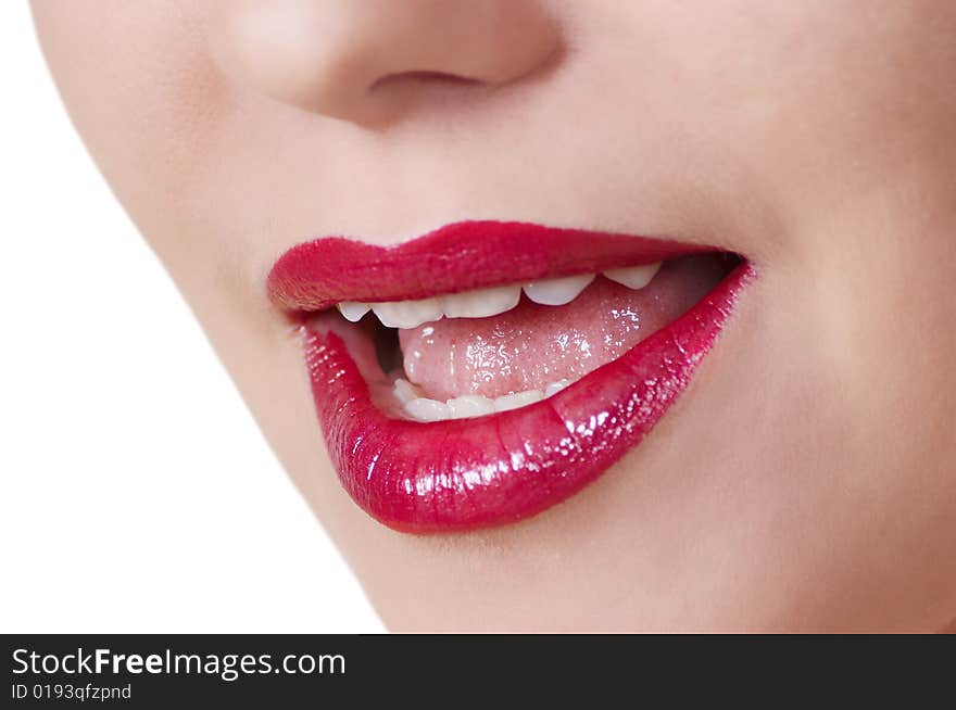 Smile of the young woman with white teeth