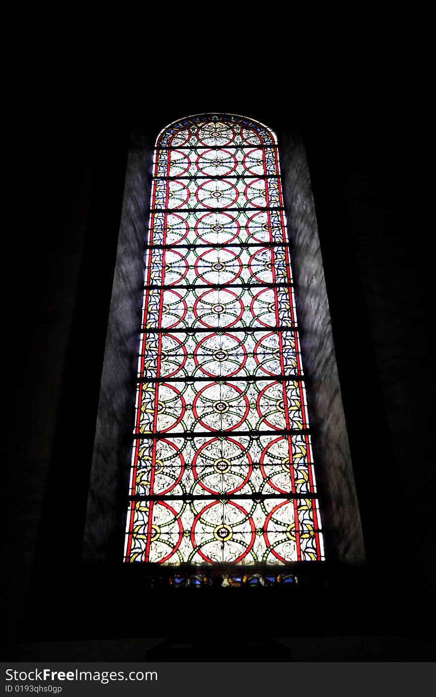 Classical building, windows with decorations in the church. Classical building, windows with decorations in the church