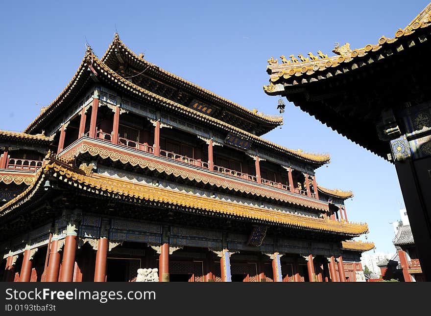 Chinese ancient building with blue sky, ancient royal palace