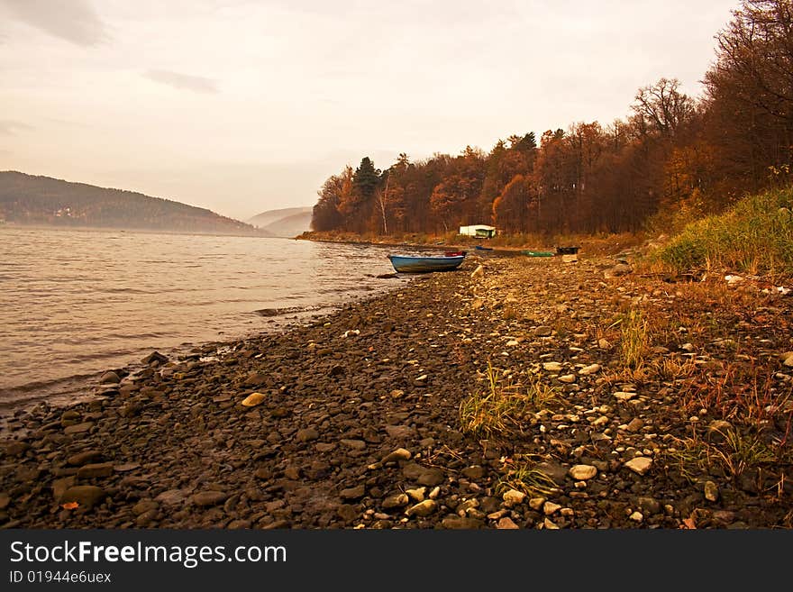 Autumn lake shore