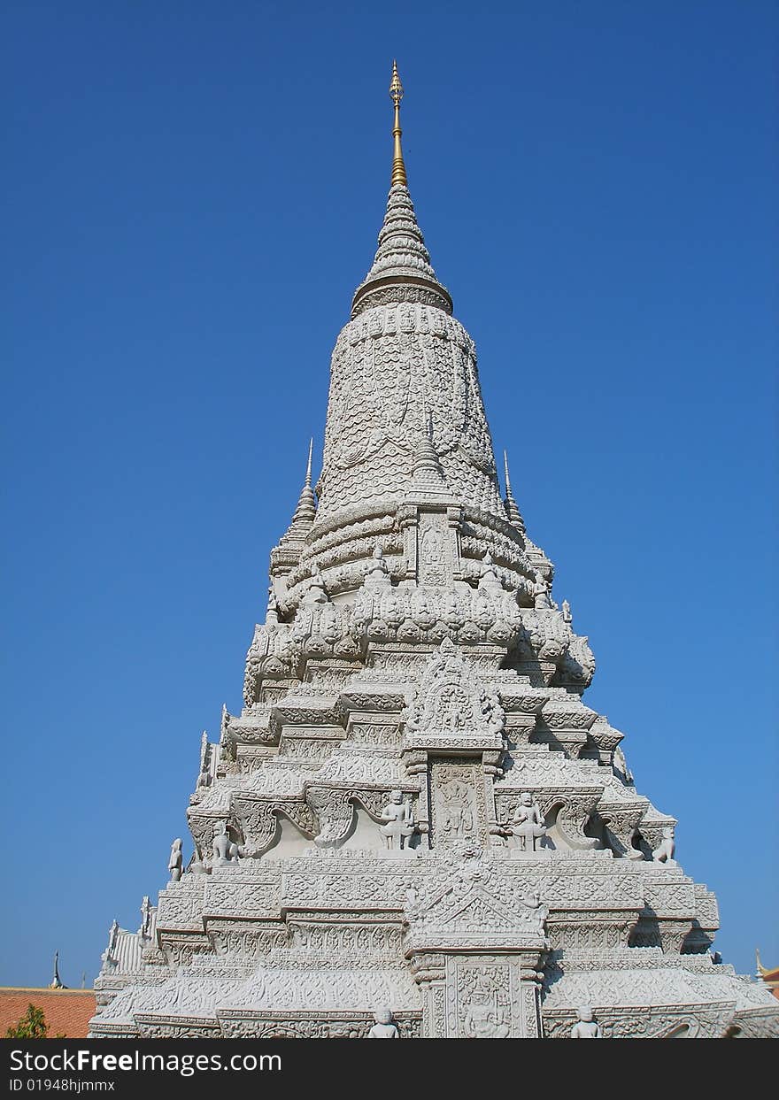 A fantastically carved stupa in a temple complex in Phnom Penh, Cambodia. A fantastically carved stupa in a temple complex in Phnom Penh, Cambodia