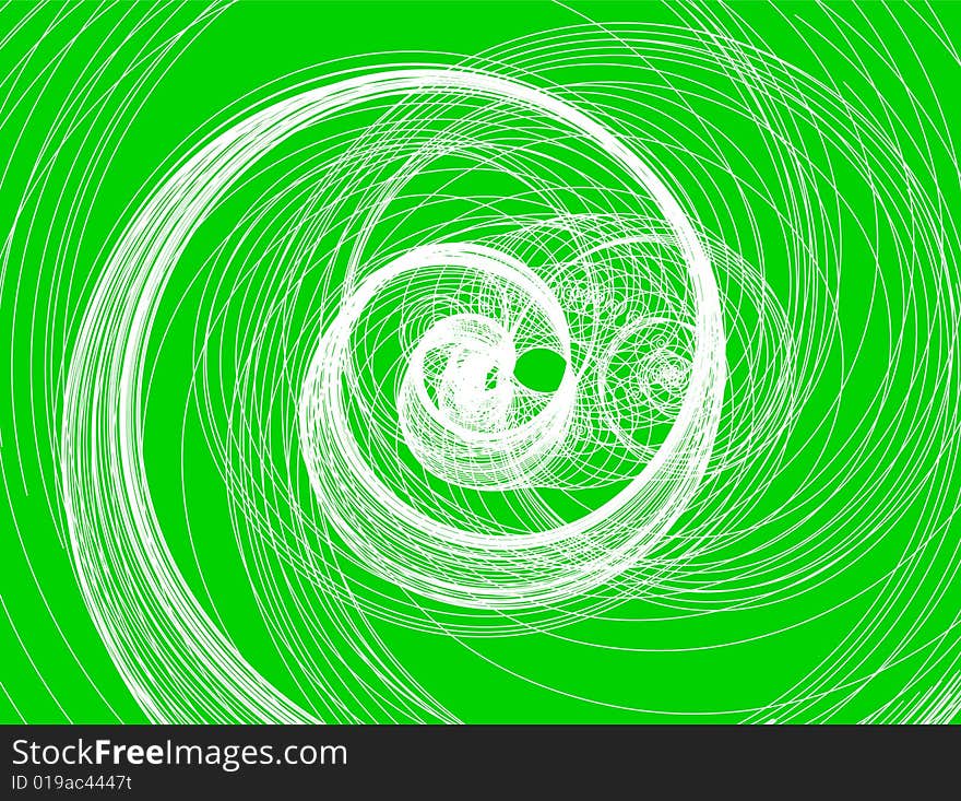 White lines depicting spiral shaped forms with green background. White lines depicting spiral shaped forms with green background