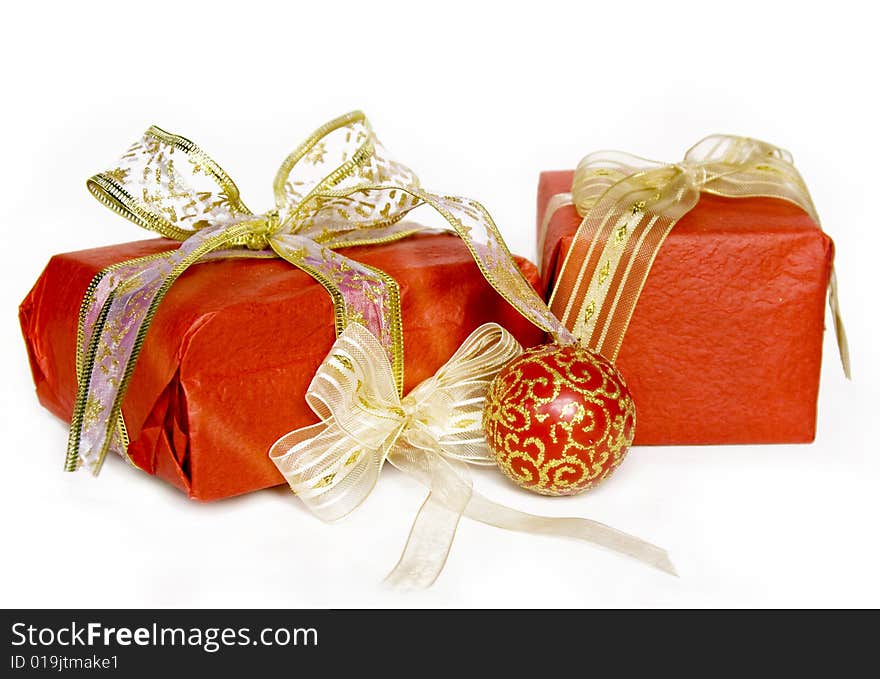 Christmas gifts isolated on white. Christmas gifts isolated on white