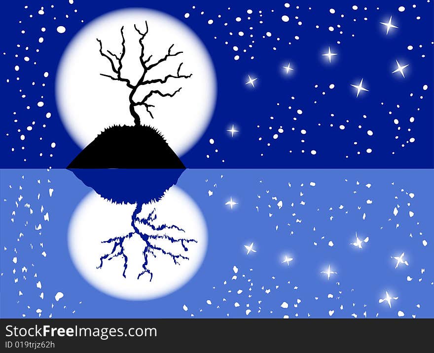 Night sky illustration with Ursa Major and moon reflected. Night sky illustration with Ursa Major and moon reflected