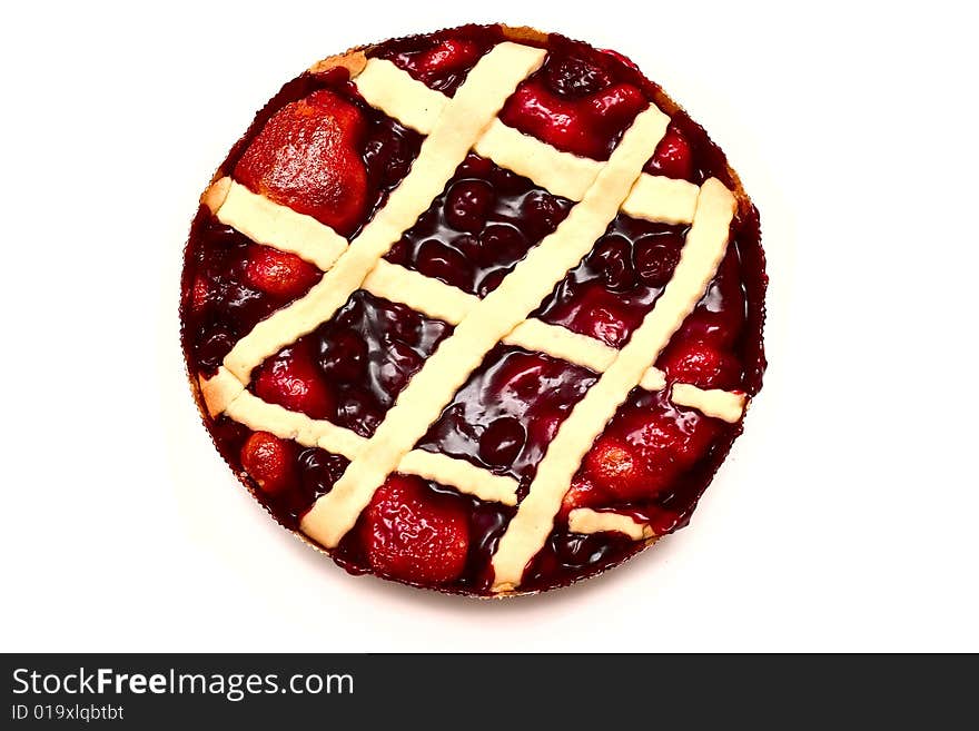 Pie with cherries isolated on a white background. Pie with cherries isolated on a white background