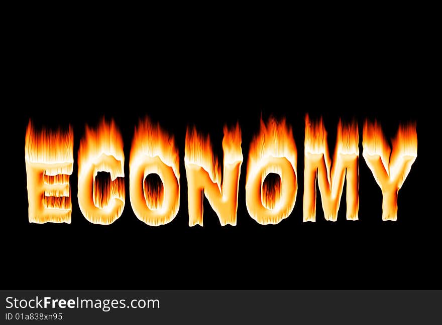 The economy word melting in the fire. The economy word melting in the fire
