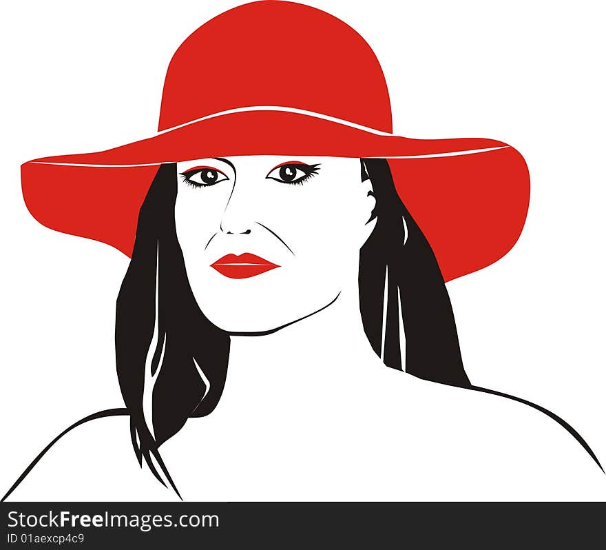 Portrait of ripe woman in a red Hat. Portrait of ripe woman in a red Hat