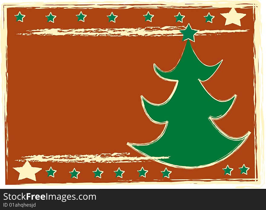 Retro  christmas tree with red background