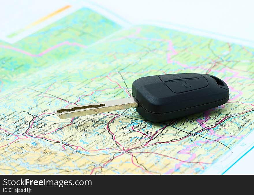 Map and key of the car.