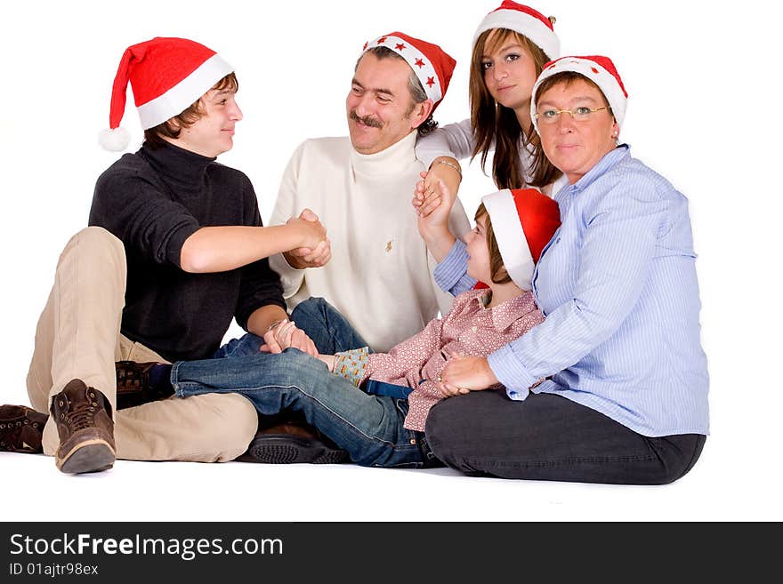 Happy family wishing eachother a happy christmas. Happy family wishing eachother a happy christmas