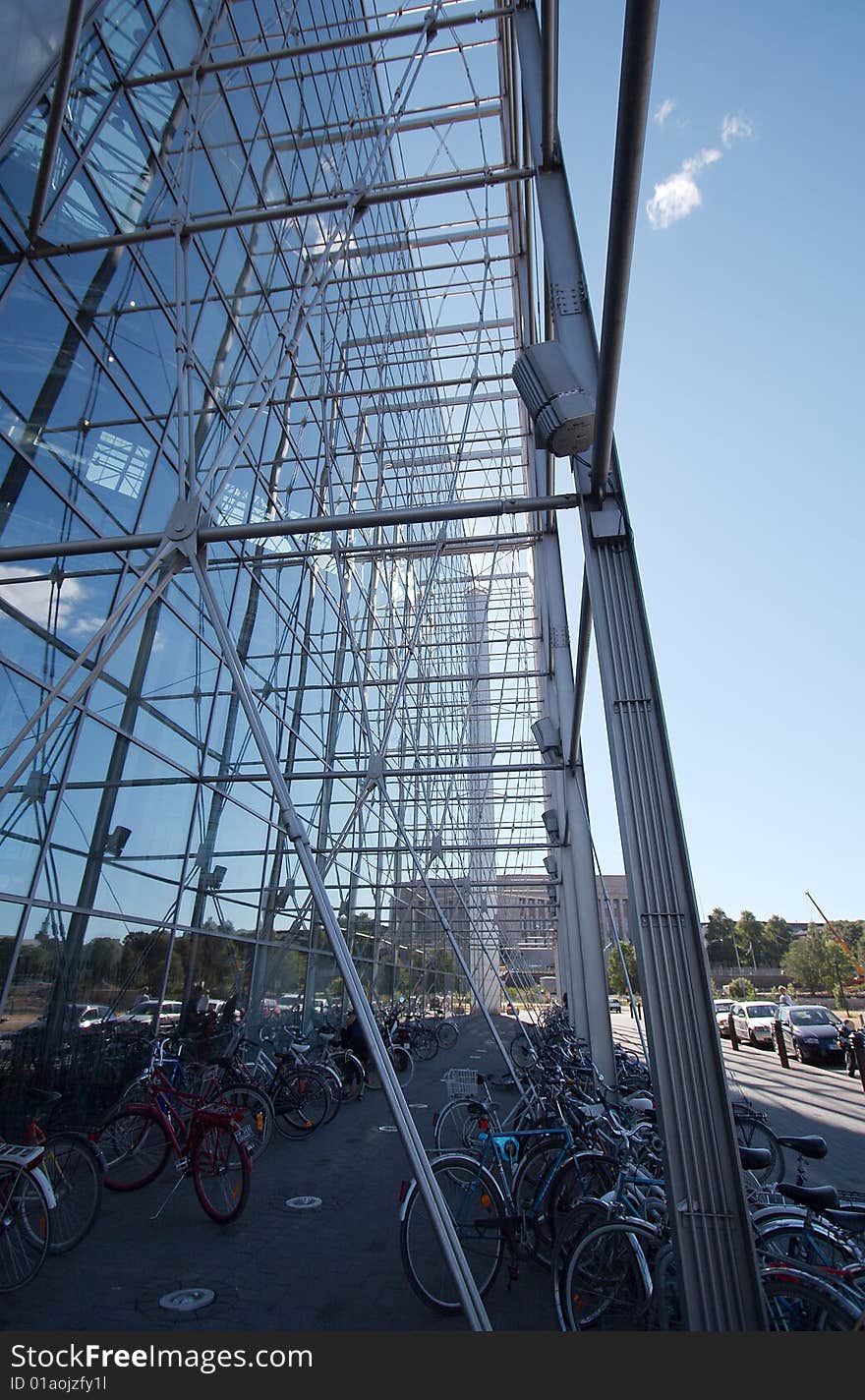 Dramatic steel wire and glass construction at Sanoma House, Helsinki, Finland. Dramatic steel wire and glass construction at Sanoma House, Helsinki, Finland.