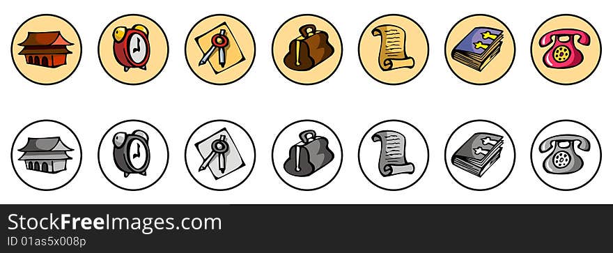 Set of icons for web site, colorful and grayscale, vector illustration