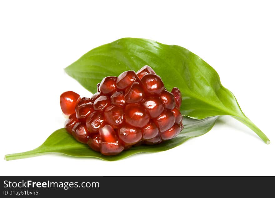 Pomegranate seeds isolated on white