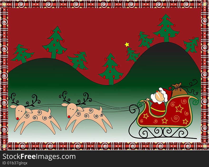 Christmas background with Santa's sleigh and reindeer. Christmas background with Santa's sleigh and reindeer