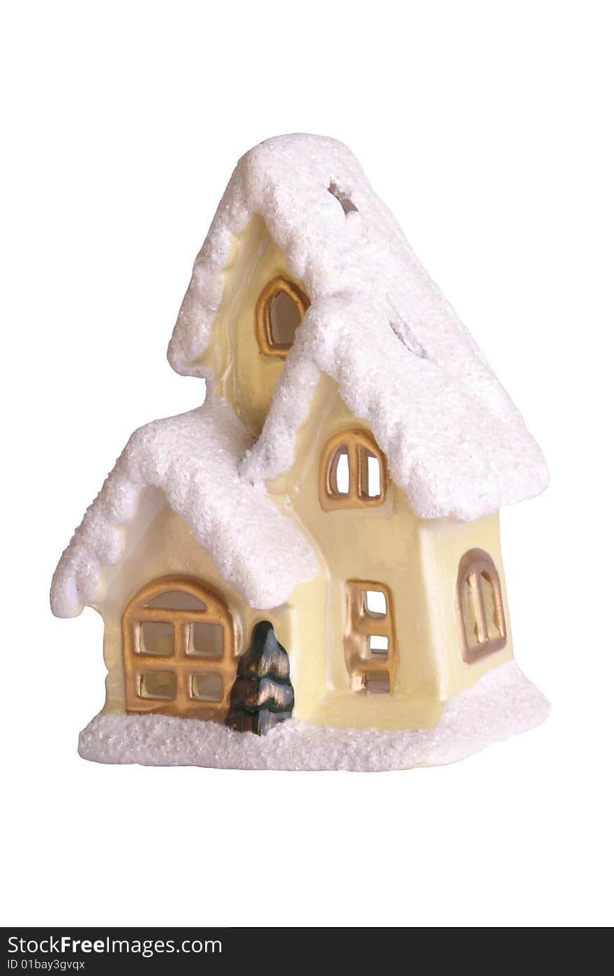 A little yellow house, in the snow. A little yellow house, in the snow