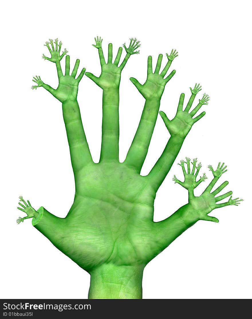 Manipulated human hand on white background. Manipulated human hand on white background