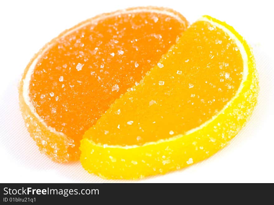 Colorful fruit candies isolated on  white background