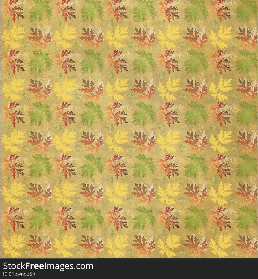 A background made from a pattern of colorful leaves. . A background made from a pattern of colorful leaves.