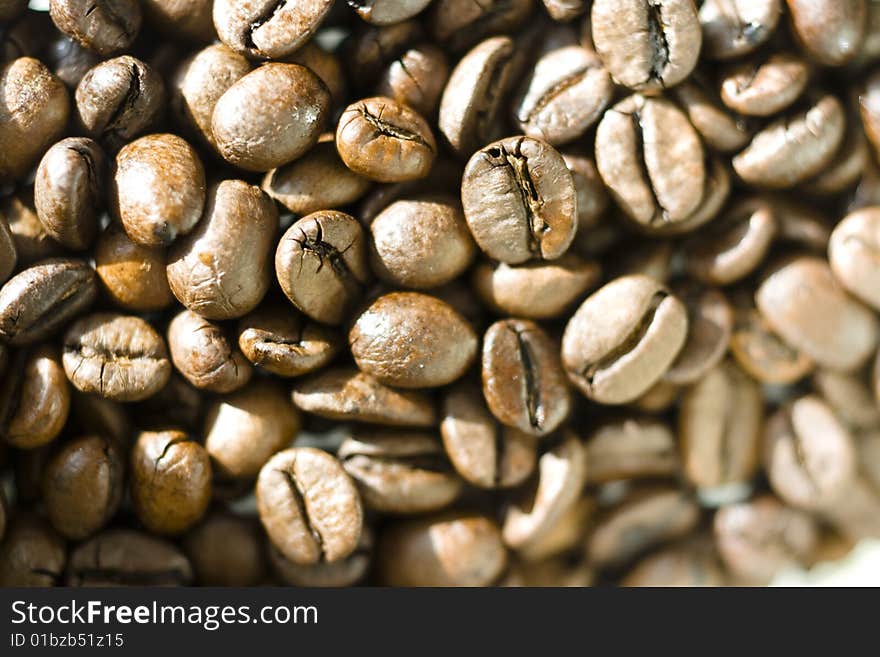 Coffee beans close up background